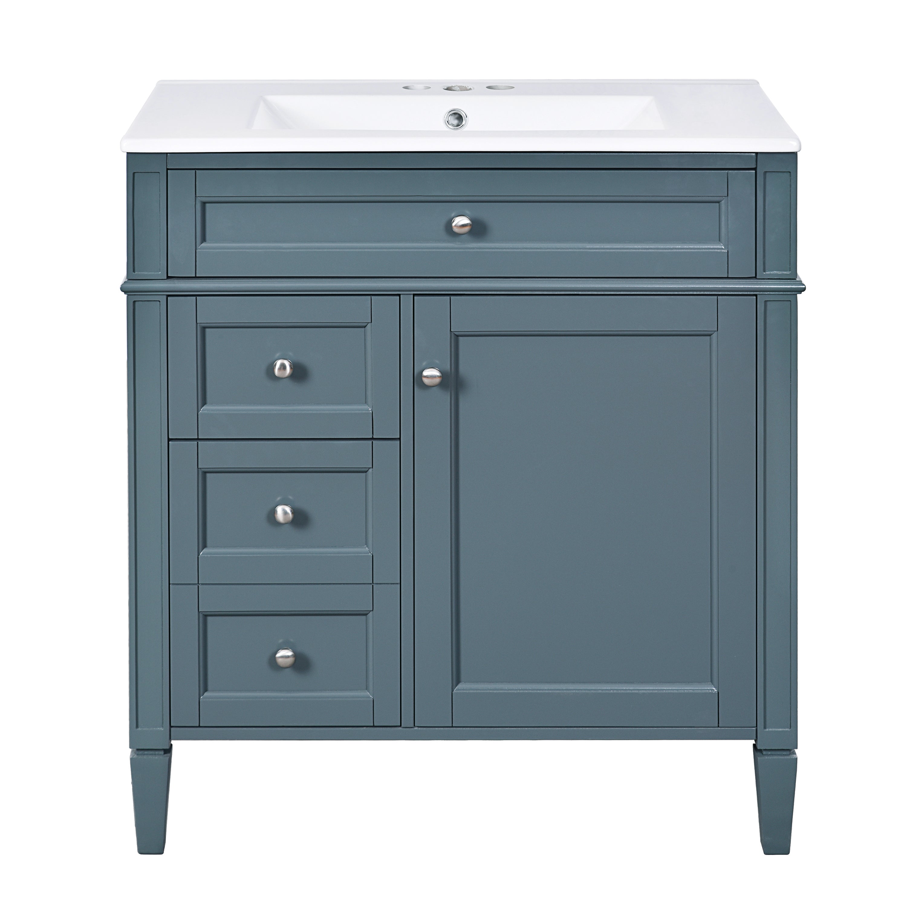 VanityFus 30-in Blue Bathroom Vanity Single Sink Combo with Ceramic Top Undermount 1 Soft Close Door 3 Drawers Adjustable Shelves